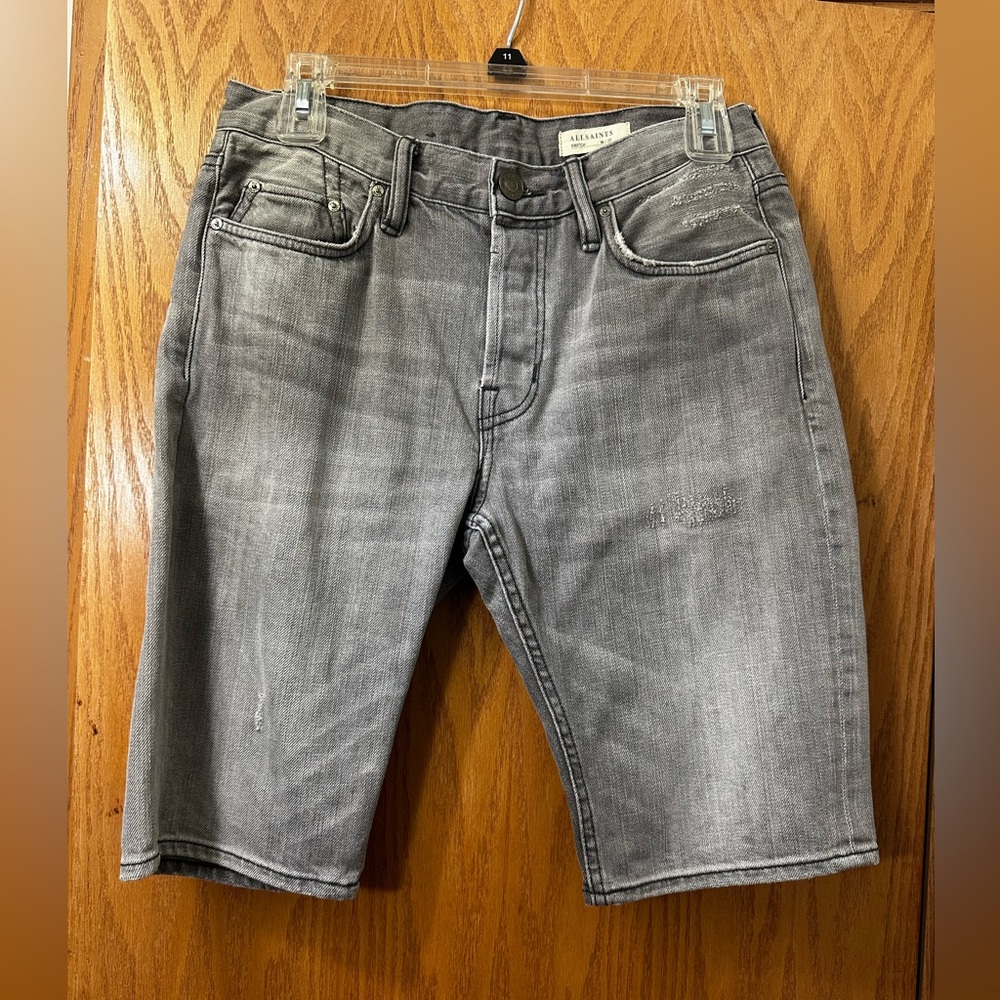 AllSaints Distressed Gray Denim Shorts Size 28 Slim Fit